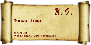 Mende Irma névjegykártya